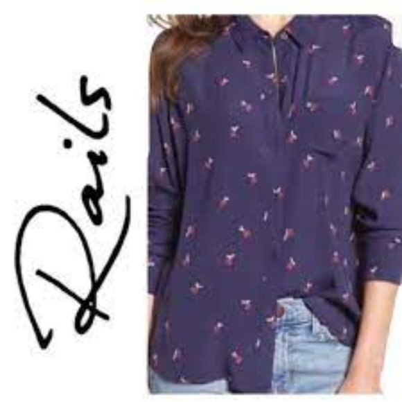 Rails Tops - Rails Kate Navy Cherries Print Button Down Top, Size M